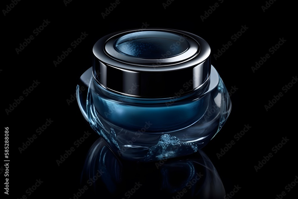 Blue cosmetic cream bottle packaging luxury on black isolated background Blue cosmetic cream bottle packaging luxury on black isolated background