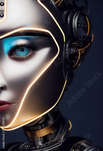 Futuristic female robot in fantasy world