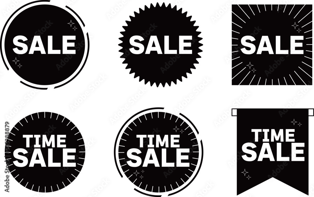 Fototapeta premium シンプルな黒色のセールのバナーイラストセット