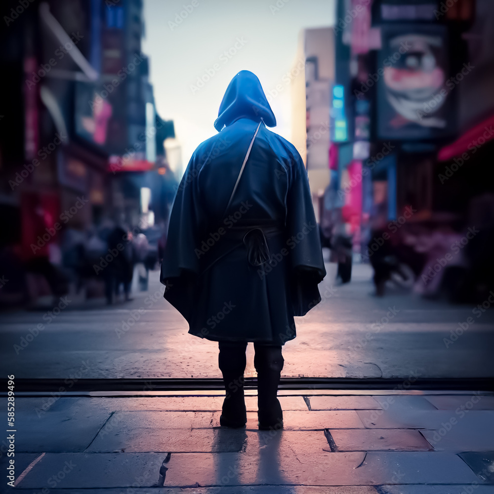 mysterious man standing on street