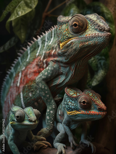 Chameleon family in the jungle 