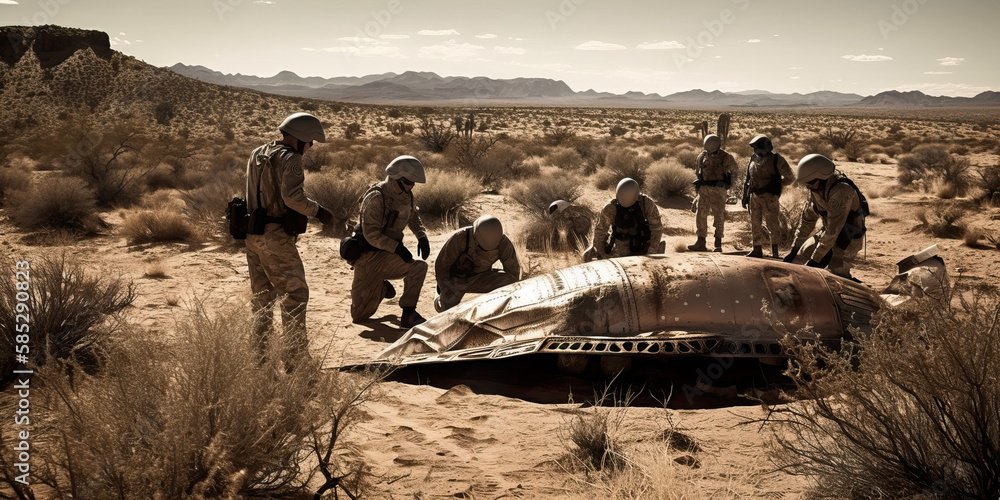 Dramatic Recreation Of Roswell UFO Incident In 1947 Generative AI Stock 