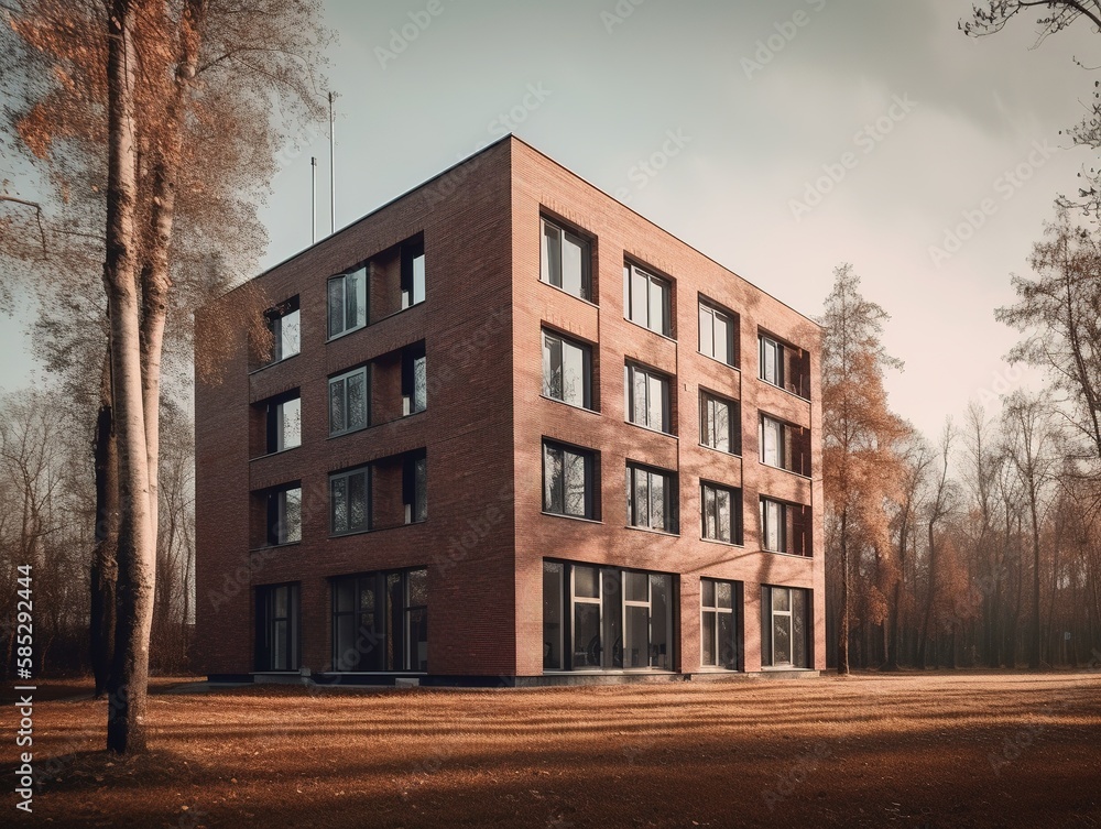 Brick Industrial Building with trees Generative AI