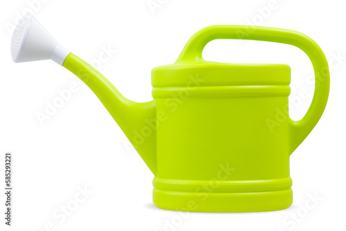 Colorful green Plastic Watering Can, isolated on white background , spring time concept for home garden or vegetable garden and plants care