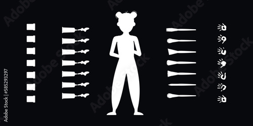 Flat vector painting tools in childish style. Hand drawn art supplies, paint brush, palm, kid with palette