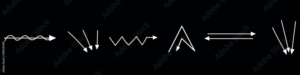 Collection of different arrows on dark background