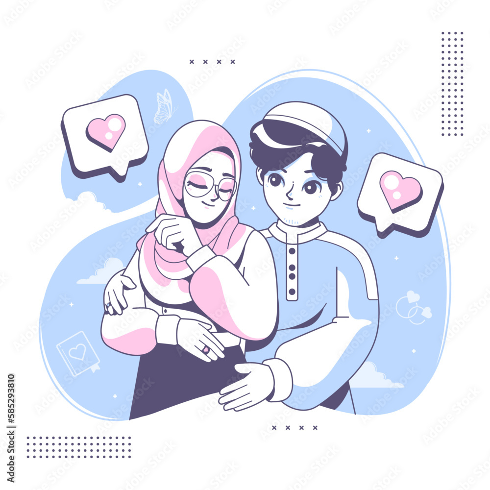 romantic muslim family couple illustration background romantic muslim family couple illustration background