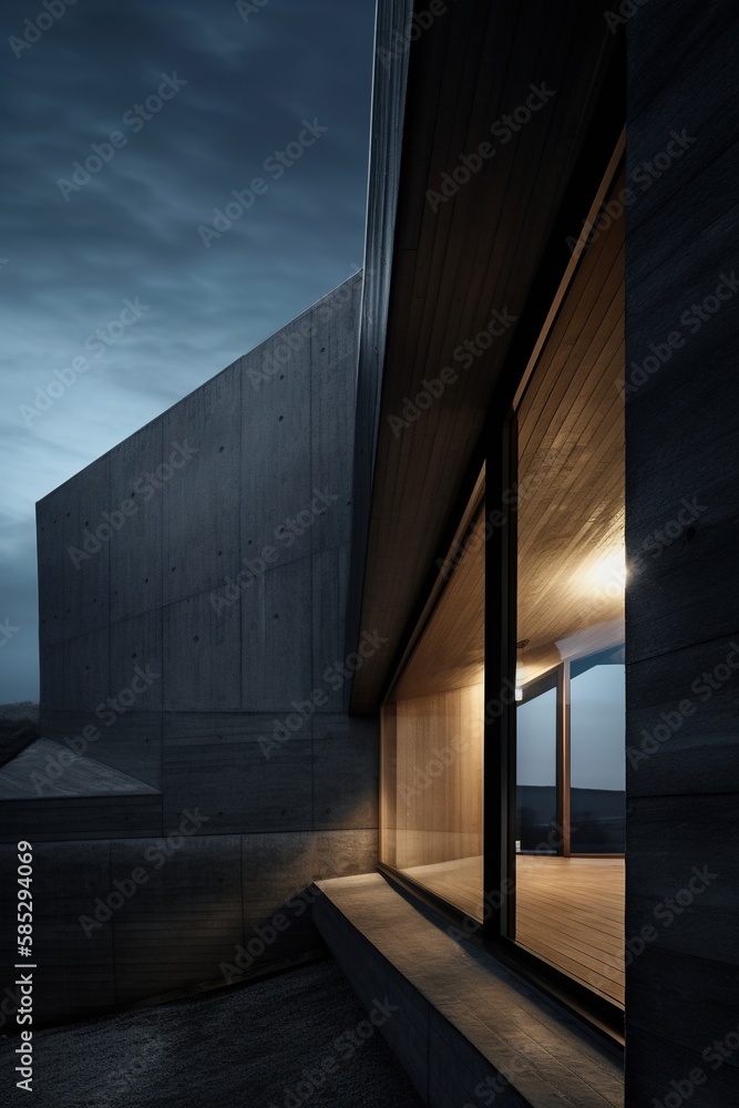 Obraz premium Modern Concrete House Generative AI