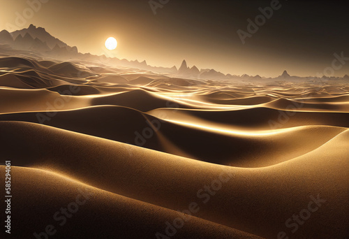 A desert scene with a sunset in the background Generative ai