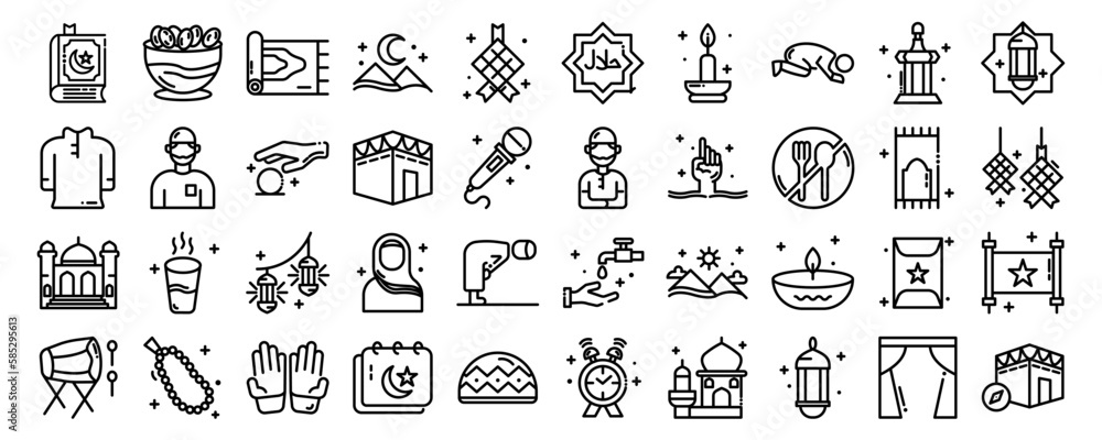 40 set bundel icon Ramadhan icon style Line, vektor Ilustration 40 set bundel icon Ramadhan icon style Line, vektor Ilustration