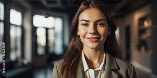 Portrait of happy female real estate agent Generative AI photo