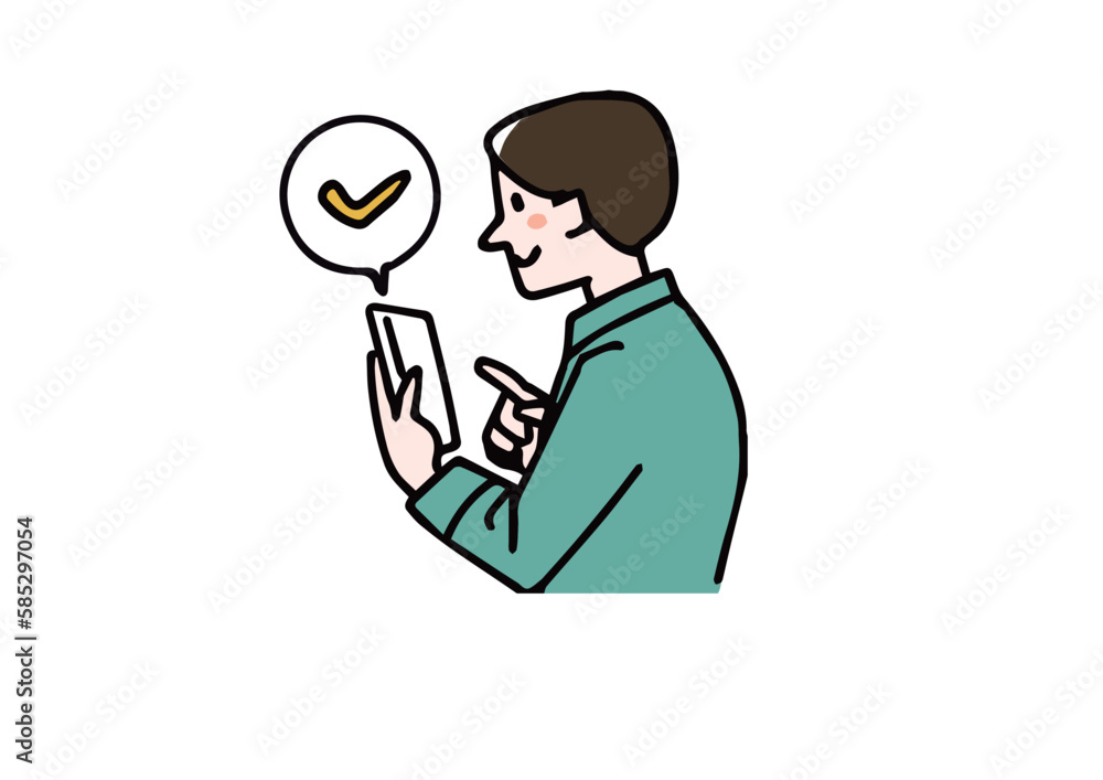 スマホでチェックする男性のイラスト