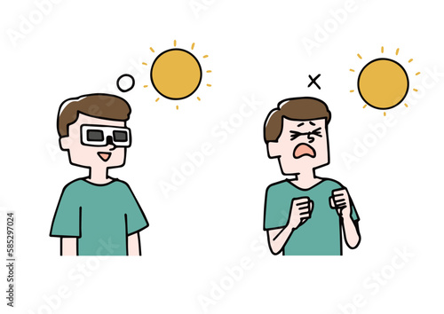 太陽メガネを使わず太陽を見てはいけない様子のイラスト
