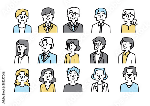 さまざまな年齢性別の会社員のアイコンイラスト