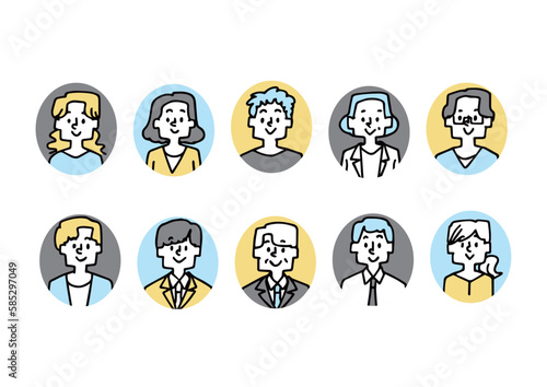 さまざまな年齢性別の会社員のアイコンイラスト