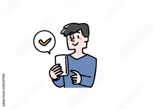 スマホでチェックする男性のイラスト