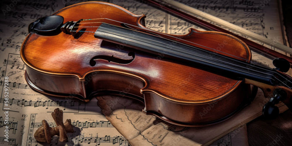 Fototapeta premium violin on note paper Generative AI