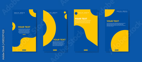 Simple blue social media background template with circle, yellow and modern style. Vector Illustration