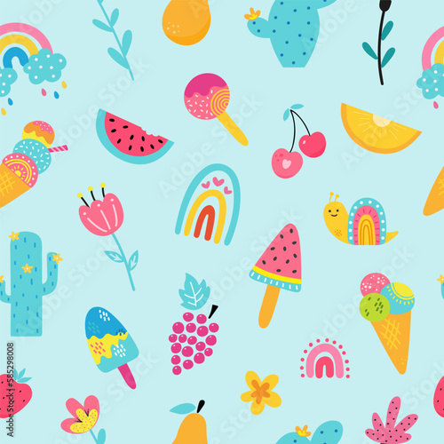 Bright pattern with summer hand drawn elements