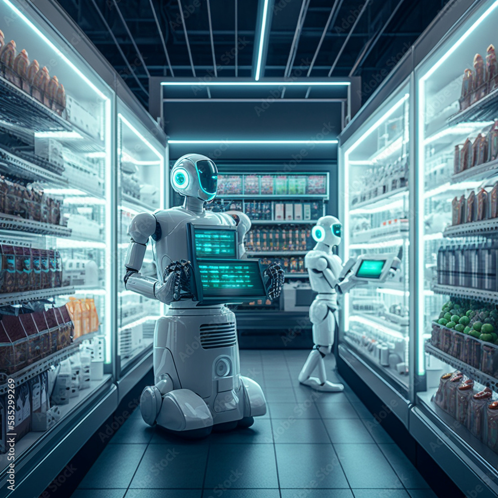 Artificial Intelligence robot workers replaced humans restocking