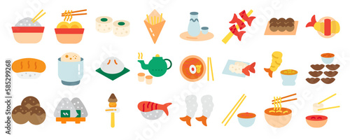 24 set bundle Icon Asian Food style Flat Icon, vector Illustration