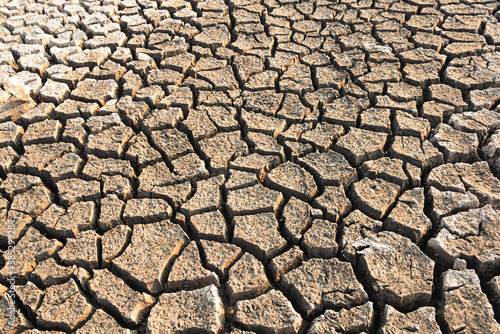 Landscape ground cracks drought crisis environment background.