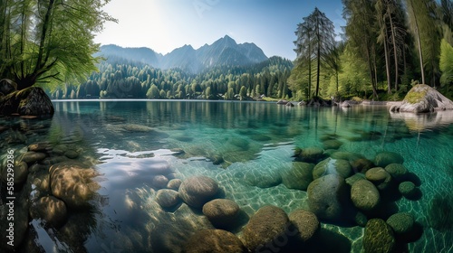 Fantastic mountain lake in Triglav national park. Located in the Bohinj Valley of the Julian Alps. Dramatic unusual scene. Slovenia, Europe. Beauty world.