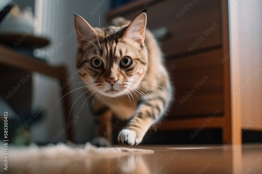 Close Up Cute Cat Running in the House blur Background Close Up Cute Cat Running in the House blur Background