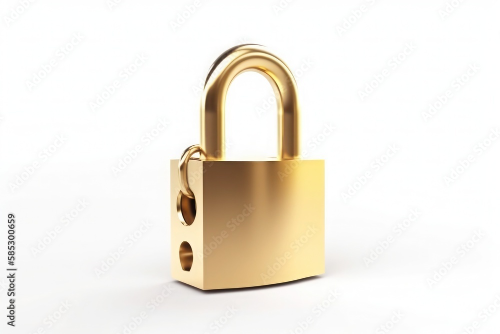 Security metal padlock on white locked background safe key lock protection izolated generative ai Security metal padlock on white locked background safe key lock protection izolated generative ai
