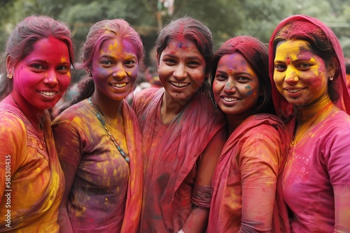 group of friends Hodi colorful festival. 