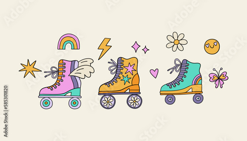 Groovy Roller Skate - vector illustration. Rerto Print