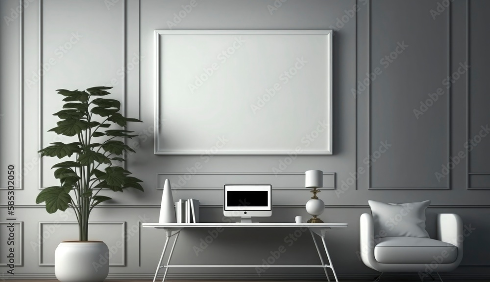 Mockup poster frame on the wall of living room. Luxurious apartment background with contemporary design. Modern interior design. 3D render, 3D illustration, Generate Ai