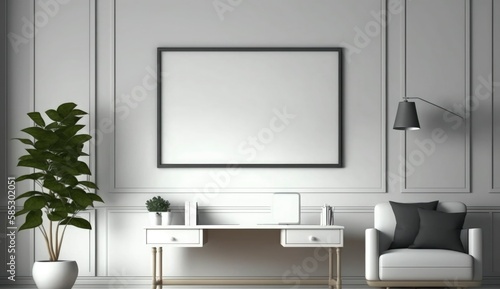 Mockup poster frame on the wall of living room. Luxurious apartment background with contemporary design. Modern interior design. 3D render, 3D illustration, Generate Ai © MstAsma