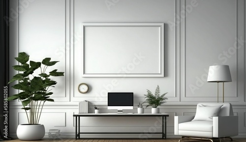 Mockup poster frame on the wall of living room. Luxurious apartment background with contemporary design. Modern interior design. 3D render  3D illustration  Generate Ai
