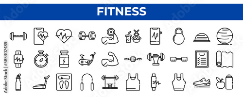 30 set bundel icon fitness icon style line, vektor Ilustration