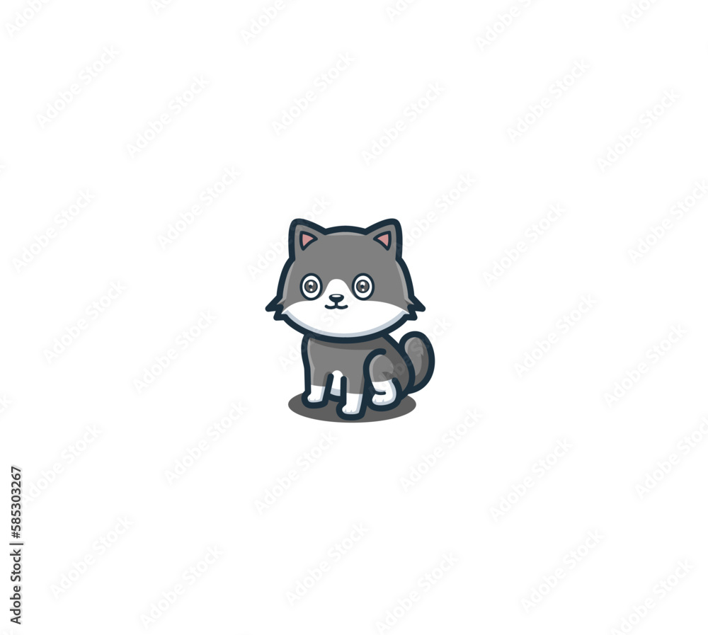Cute cat kitten grey mascot logo Cute cat kitten grey mascot logo