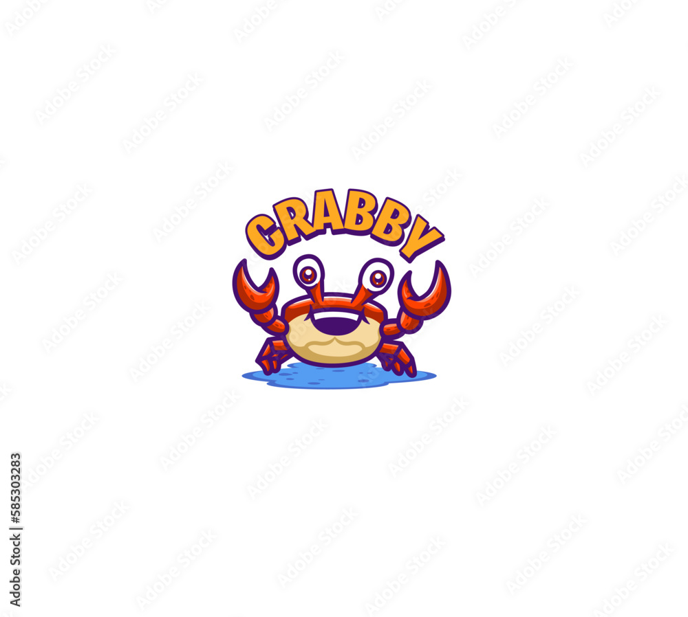 Red crab cute mascot logo