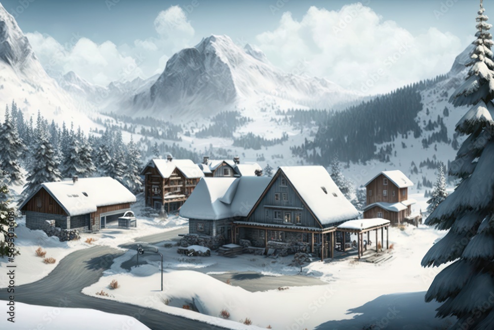Winter Wonderland: Skiing at a Mountain Resort, generative AI