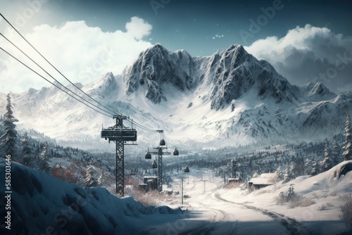 Winter Wonderland: Skiing at a Mountain Resort, generative AI