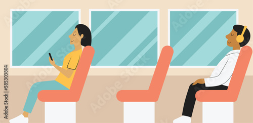 happy passenger on public transport illustration.