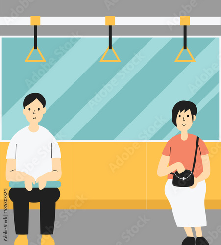 happy passenger on public transport illustration.