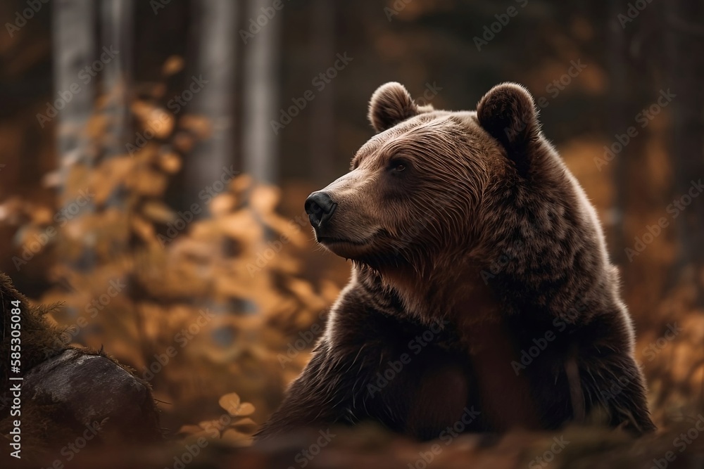 Obraz premium Closeup of a Wild Bear in the Forest. Large Background of Nature and Wildlife
