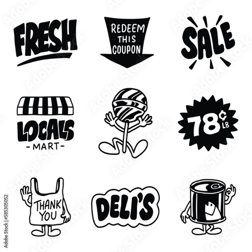 Set of illustration Hand drawing grocery icons, good for social media content, print base application and merchandise.