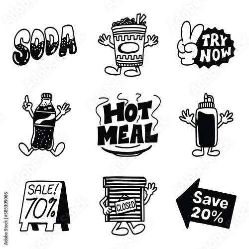 Set of illustration Hand drawing grocery icons, good for social media content, print base application and merchandise.