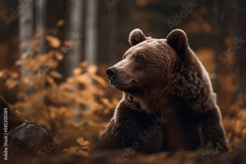 Closeup of a Wild Bear in the Forest. Large Background of Nature and Wildlife