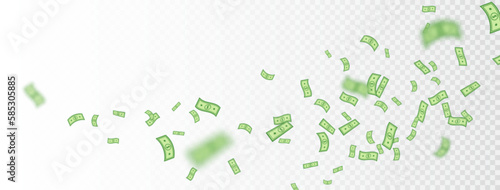 Dollars green wave frame. Dollar banknotes falling icon. Money rain border. Winner banner. Winner cash sign. Currency collection. Paper bank notes. Jackpot, big win lottery. Vector illustration
