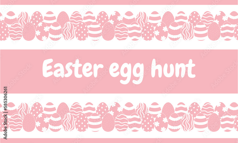 Vector illustration. Easter egg hunt banner design. Pink background, Easter eggs Vector illustration. Easter egg hunt banner design. Pink background, Easter eggs