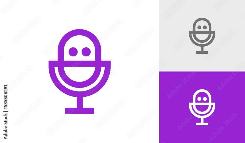 Microphone or podcast logo with happy face Microphone or podcast logo with happy face