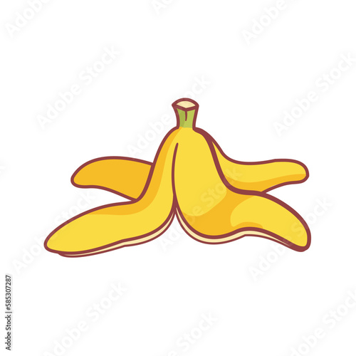 Yellow single banana peel vector illustration, hand drawn flat cartoon style isolated on white background. Banana peel icon