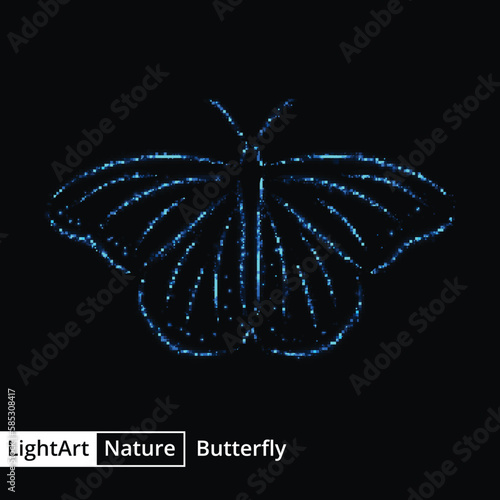 Butterfly silhouette of lights on black background